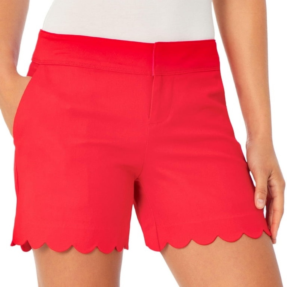 NWT ISAAC MIZRAHI SCALLOPED HEM TAILORED SHORT  RED SZ 10